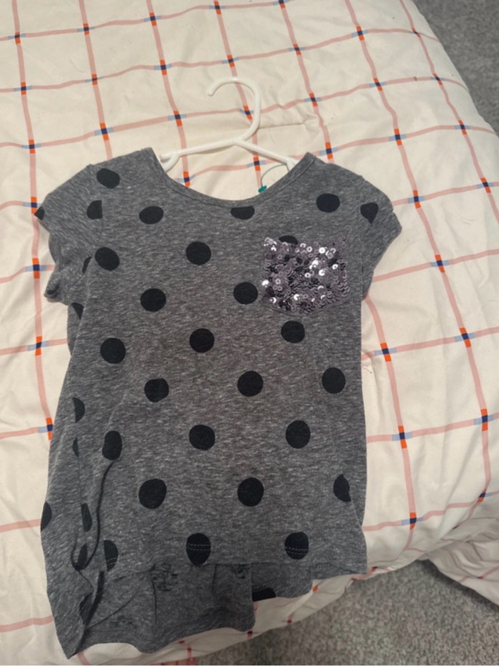 Justice Gray Polka Dot Tee with Sequin Pocket